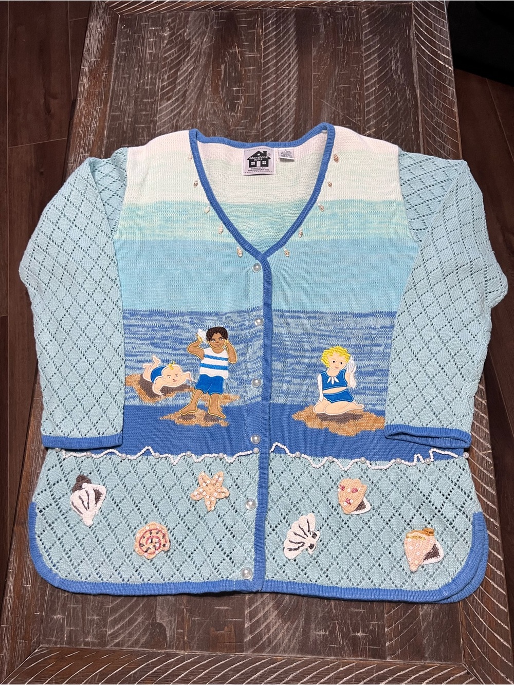 Storybook Knits Rare Vintage Ladies “Day At The Beach” Cardigan Size L